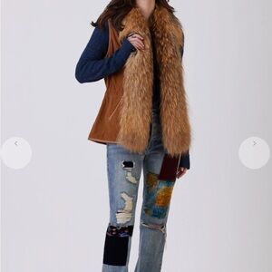 Double D Ranch Brown Vest with raccoon Fur Collar